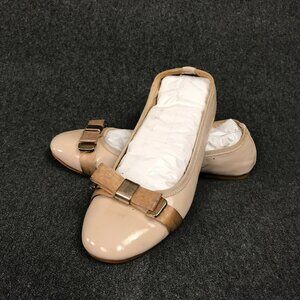 Womens Vanessa Chen Leather Ballet Flats Nude Beige Bow Slip On Ballerina Sz 7.5